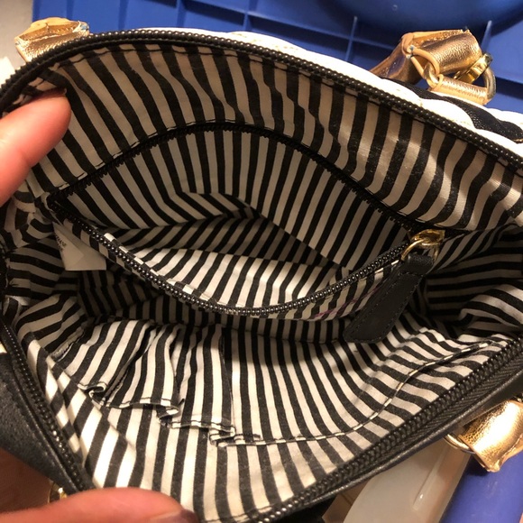 Betsey Johnson Black and Cream Crossbody Bag with Gold Accents - Picture 2 of 3